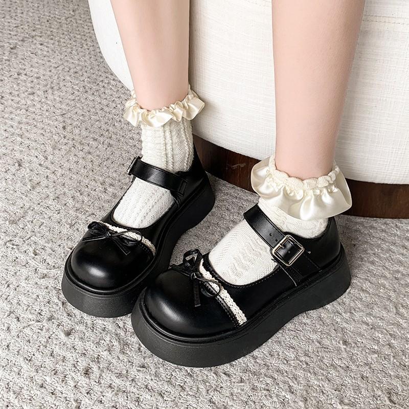 Sweet bow small leather shoes women's summer new retro platform Mary Jane single shoes