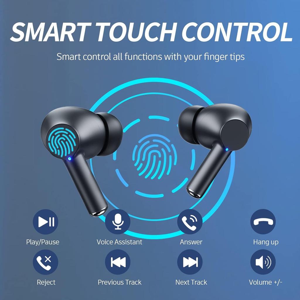 Wireless Earphone Bluetooth 5.4 Headphone 60H Playback LED Power Display EarBuds Mic Noise Cancellation Stereo Sound Headsets