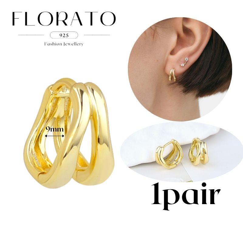 Perforation 925 Silver Ear Needle Minimalist Hoop Earrings Metallic Gold Earrings For Women CZ Fashion Jewelry