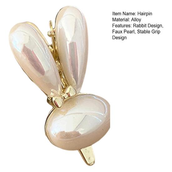 Mädchen Haarspange Vergoldete Basis Kunstperle Kaninchen Design Stabiler Halt Haarspange Seitenpony Haarspange Haaraccessoire