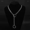 Role Play O-Ring Slip Chain For Women Punk Rock Necklace Stainless Steel Cuban Long Necklace Trendy Simple Adjustable Y-Necklace