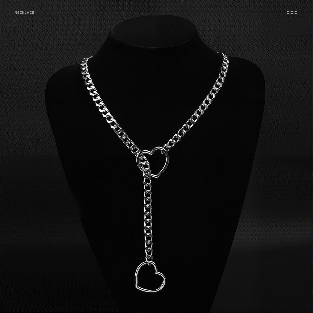 Role Play O-Ring Slip Chain For Women Punk Rock Necklace Stainless Steel Cuban Long Necklace Trendy Simple Adjustable Y-Necklace