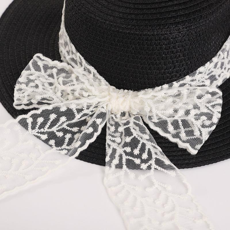 Lace Twiggy Straw Hat Seaside Vacation Sunscreen Beach Woven Sun Hat Atmosphere Straw Hat