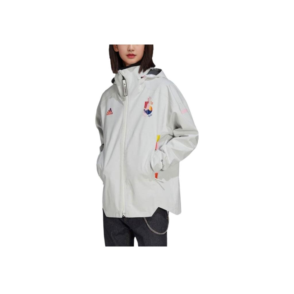 Adidas Logo Print Stand Collar Hooded Jacket Unisex Jackets Cloud-White HE1438