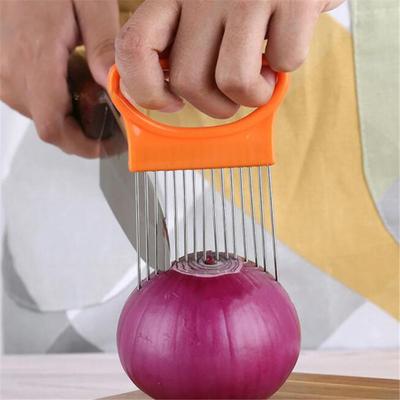 Edelstahl Zwiebel Nadel Gabel Lose Fleisch Nadel Gemüse Obst Slicer Tomaten Cutter Schneiden Halter Küche Zubehör Werkzeug