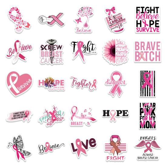 50 ks samolepky Breast Disease Awareness Růžová samolepka Love Believe Fight Samolepicí samolepka pro domácí dekoraci