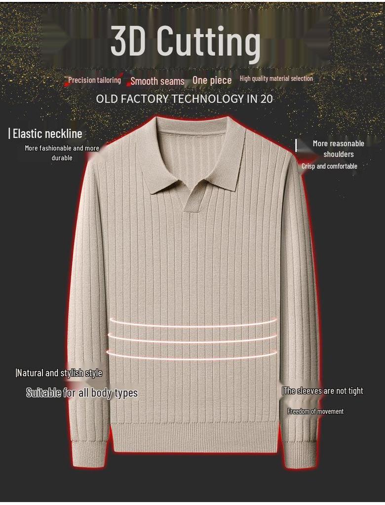 Autumn Winter 2025 Versatile Men's Knit Pullover Sweater - Long Sleeve Lapel Style for Casual Business Fashion