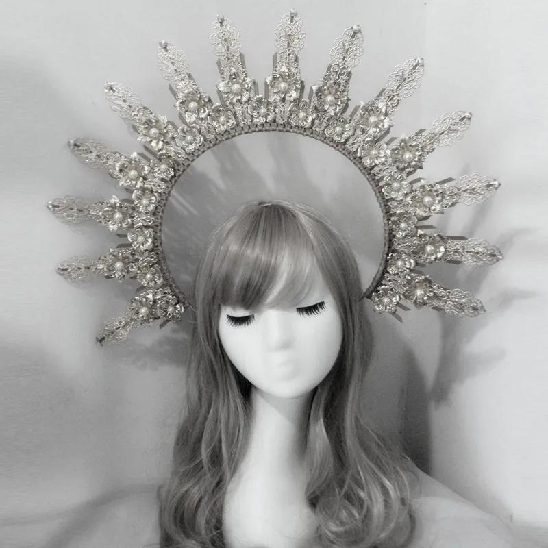 Diadema KC Halo Lolita Gotica Fatto a Mano Fascia Corona Dea del Sole Retrò Accessori per Capelli