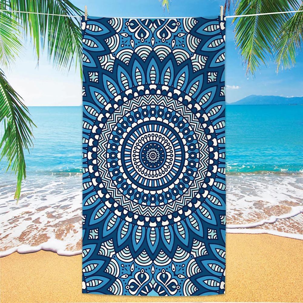 Purple Mandala Beach Towel Sand Free Quick Dry Microfiber Bath Towel Bohemian Floral Large Towels for Summer Vacation Seaside