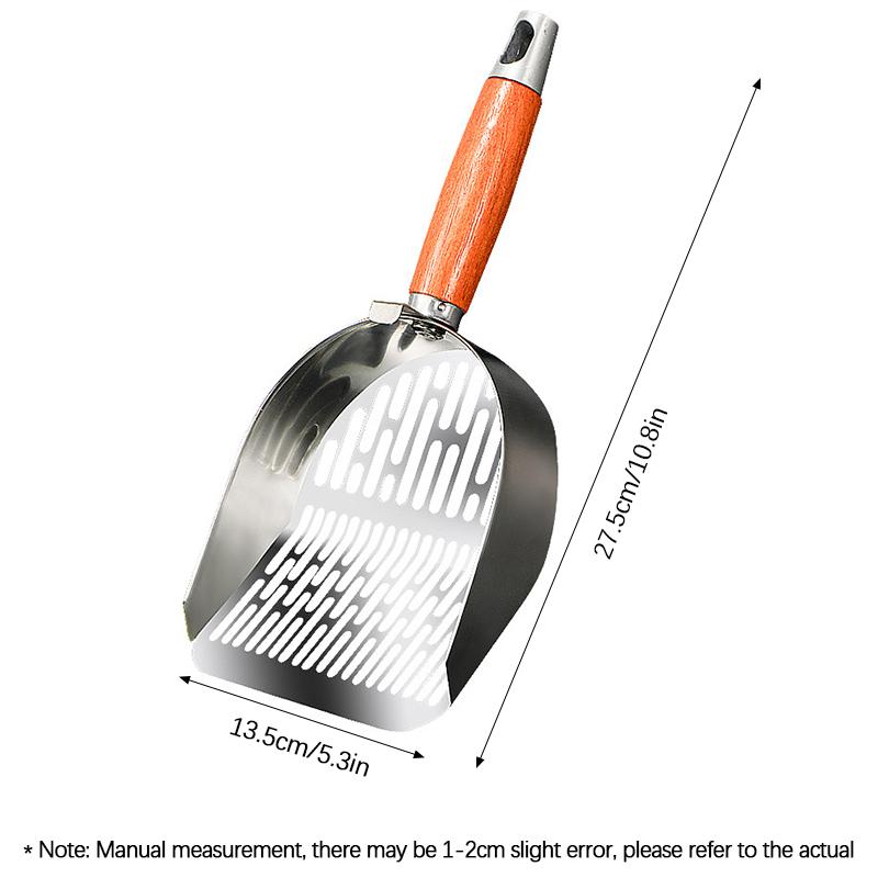 

Твердый деревянный совок для кошачьего туалета из нержавеющей стали, бытовой совок для кошачьего туалета с пористой металлической деревянной ручкой, инструмент для сбора домашних животных