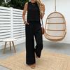 Damen 2-teilige Outfits Sommer Ärmellos Bindeband am Rücken Oberteil und Weite Beinhosen Sets Lässig Urlaubs Loungewear Passende Sets