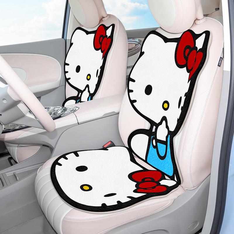 Hello Kitty Universal Car Short Plush Cushion Cartoon 3D Shaped Winter Five Seat Cover Car Soft Cushion for Car Interior Decor