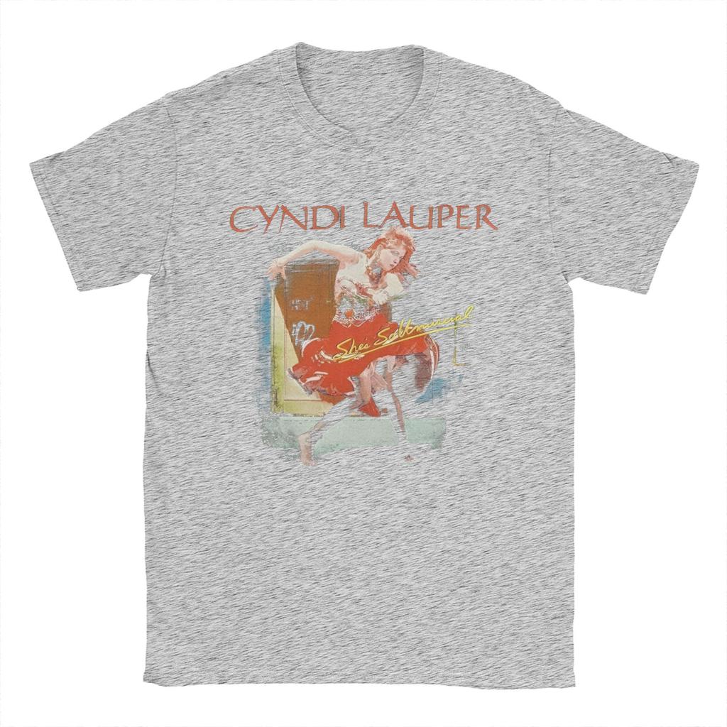 Vintage Cyndi Lauper Singer Tour T-Shirts Men Crewneck Cotton T Shirts She's So Unusual Short Sleeve Tees Gift Idea Merchandise