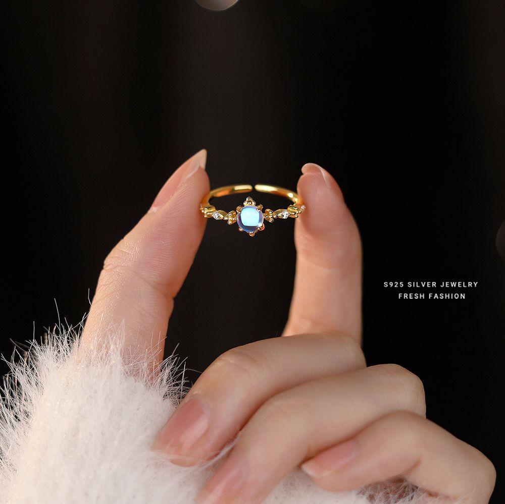 

Real 925 Sterling Silver Simulating Moonstone Fashion Open Ring Exquisite Gift for Lady Mom Daughter Birthday Jewelry золотой