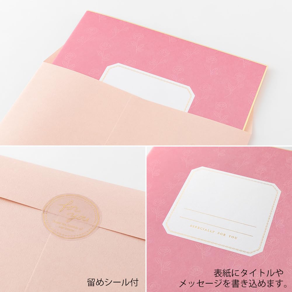 Midori Colored Foldable in with Sticker and 33282006 Paper, Half, Envelope, Semi-Transparent Pink,