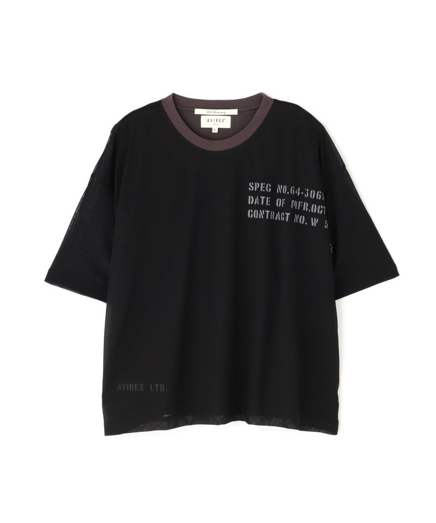 Avirex Exclusive Sheer Layered Print F WEB&DEPOT T-Shirt, Women's, 010, Black, 783-5135614