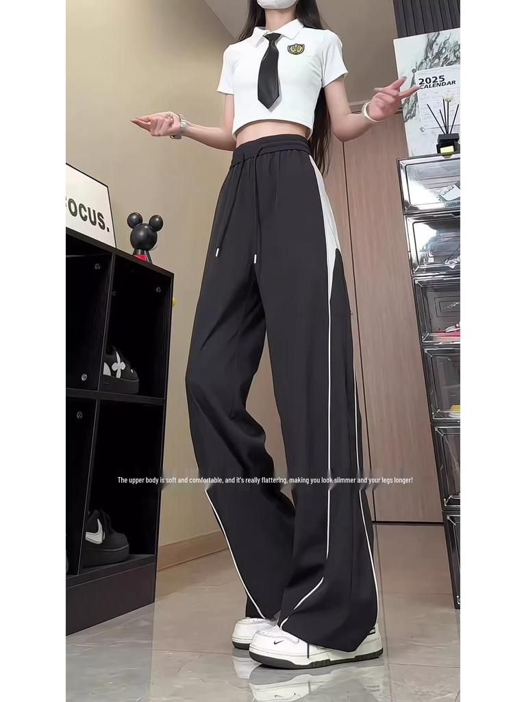 Unisex Striped Summer Pants for Teens, 2025 New Arrival, Straight Cut Wide-Leg Sports Style