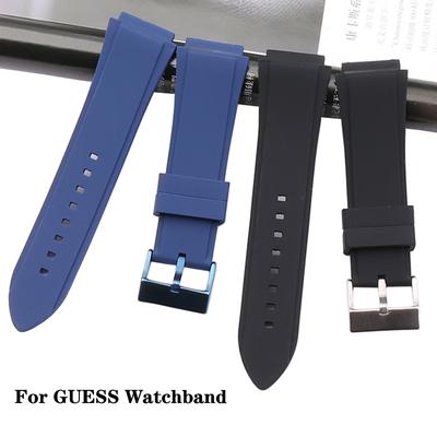 Waterproof Breathable Solid Stainless Steel Buckle Silicone Watchbands 22mm for Guess W0040g3 W0040g5 W0247g3 Watch Strap