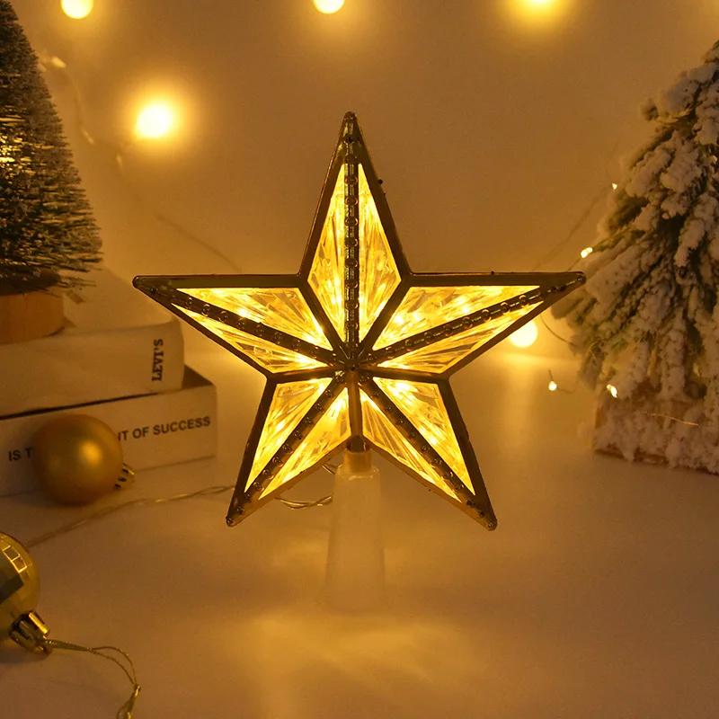 Christmas Tree Top Star Light Battery Powered Glowing Christmas Decorations Xmas Tree Ornaments Navidad New Year Natal Noel