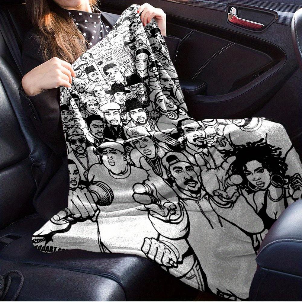 For Hip Hop,Culture,Icons Themed Flannel Blanket, Glam Style, Digital Print, All Season Comfort, ,for Cozy Plush Flannel Cover103