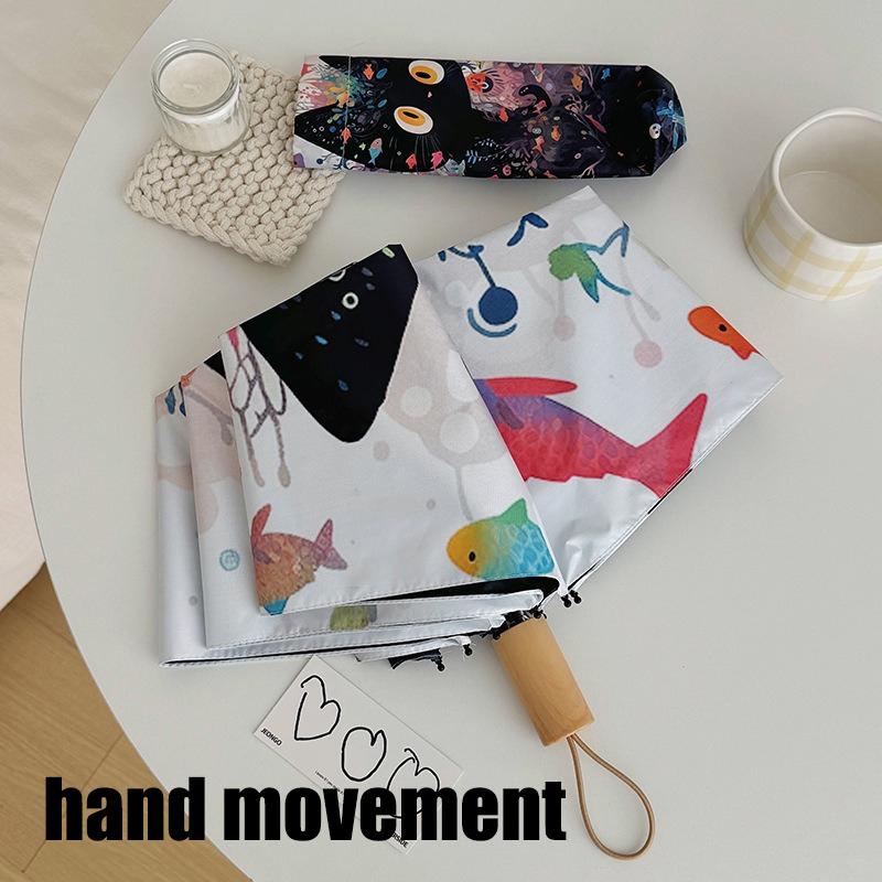 

Милый мультяшный зонт-автомат со складным механизмом с рисунком рыбки и кошки, защита от солнца, водонепроницаемый, защита от УФ-лучей 8K