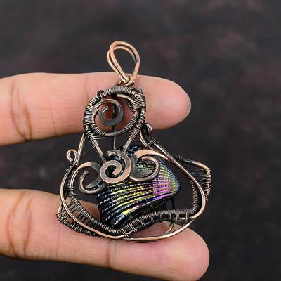 Titanium Coated Shell Pendant Copper Wire Wrapped Pendant Handmade Elegant Jewelry Gemstone Pendant Antique Copper Jewelry Pendant For Women