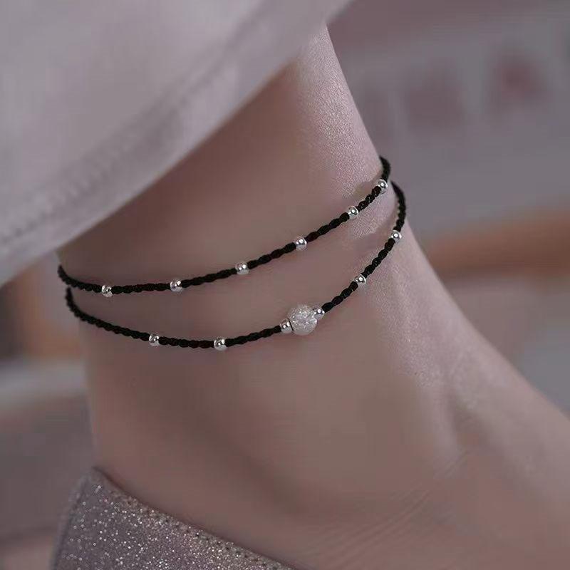 Lucky Silver Bead Rope Anklet Ornament Accessories Adjustsize Tie Foot Friend Gift Lucky Simple Anklet Personality Jewelry