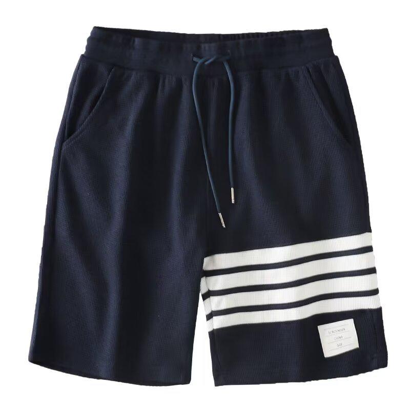 

Унисекс Вафельная текстура Полосатые Повседневные Спортивные Шорты - Свободный Крой, Летняя Одежда 4XL тёмно-синий