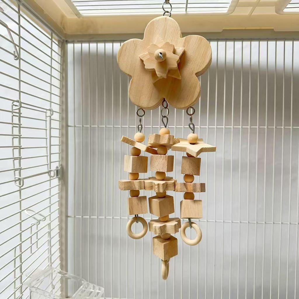 Flower-Shaped Wooden Chew Skewer Toy for Parrots