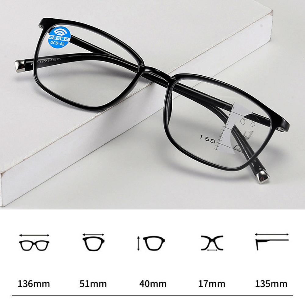 CLARA VIDA Ultra-light TR90 Progressive Multi-focus Anti-blue Reading Eye Glasses Men and Women Smart Squared+10+15 +20 To +40