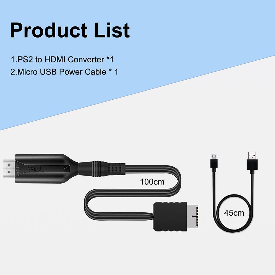 PS2 to HDMI Adapter Audio Video Converter Adapter Cable 1M 480i/480p/576i for Sony PS2 to HDMI for All PS2 Display Modes