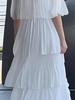 Women's White Chiffon Ruffle Layered Half Sleeve Maxi Dress
