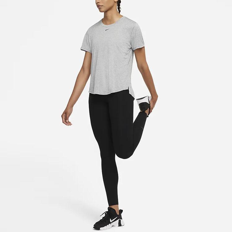 Nike Dri-FIT One Solid Logo Round Neck Short Sleeve T-Shirt Women Tops Granite-Gray DD0639-073