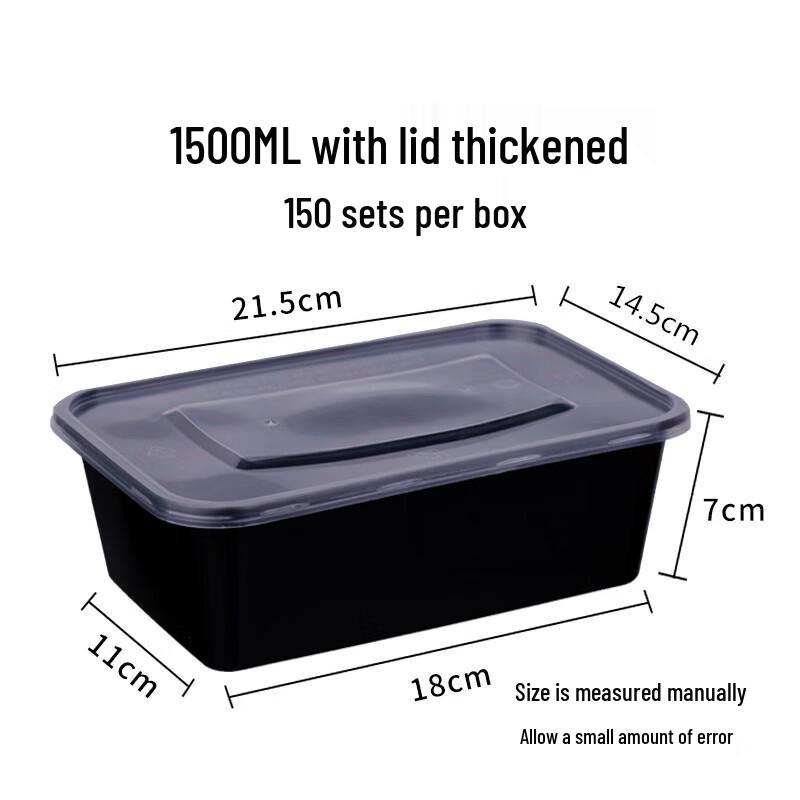 1500ml Black Rectangular Disposable Meal Prep Containers