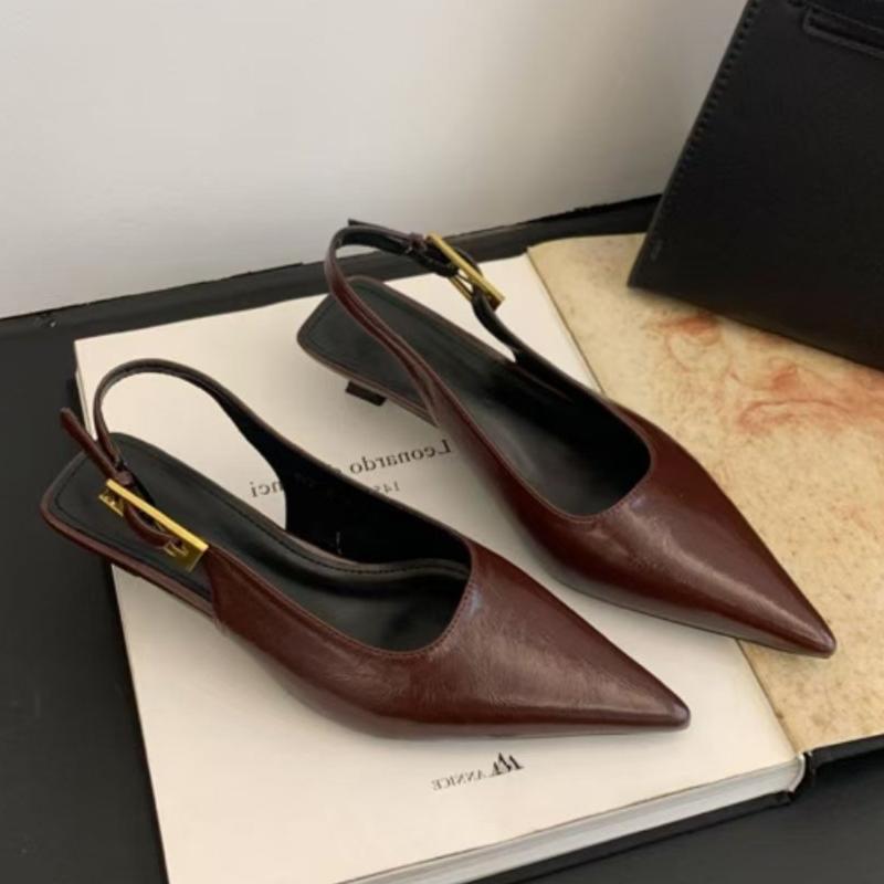 

Fashion Sexy Pointed Toe Mid Heels Sandals Women Shoes Slingback Summer 2025 Trend Dress Leather Pumps New Elegant Party Sandalias Mujer 39 вино красного