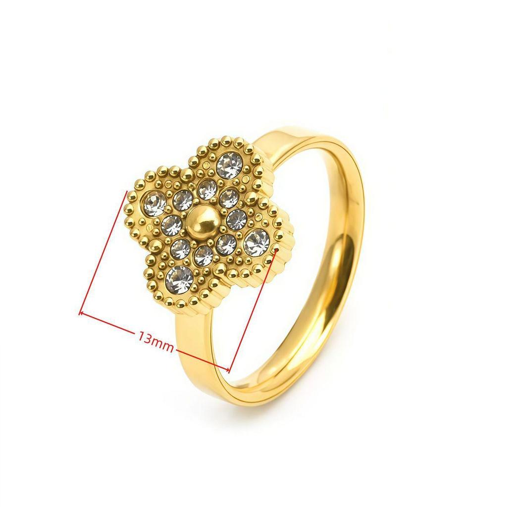 Elegant 18k Four-Leaf Clover Ring with Petal Design, Versatile Non-Fading Jewelry in Ins Style