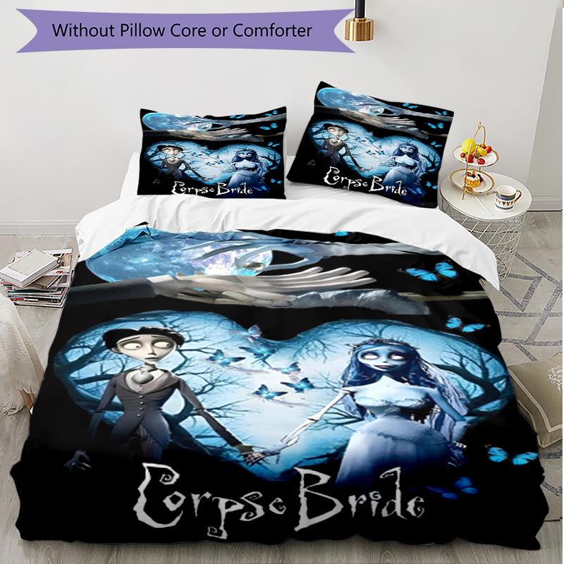 3pcs Duvet Cover Set (1*Duvet Cover + 2*Pillowcase, Without Core), Corpse Bride Print Soft All‑Season Bedding Set, Home Bedroom Decor Gift