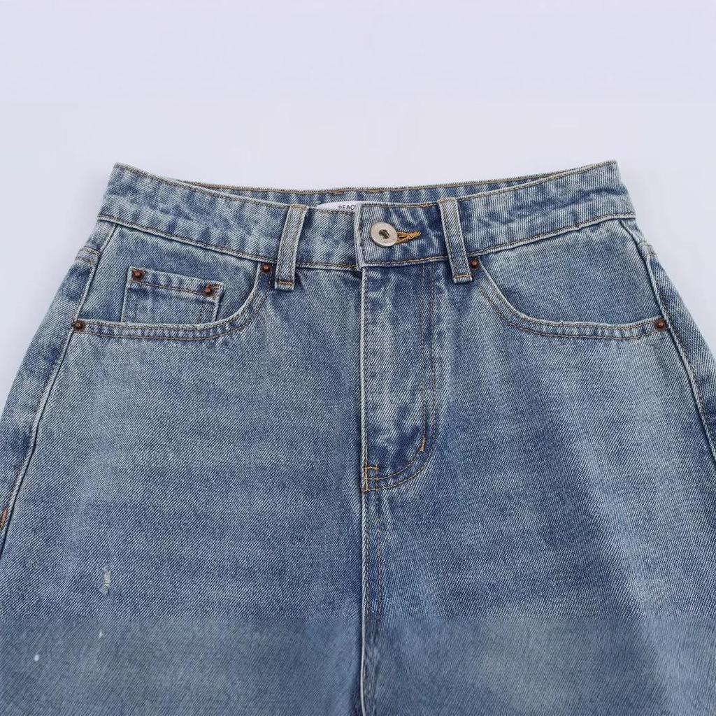 2025 Spring Women's Fashion Cotton Loose Ripped Straight Leg Jeans for a Slimming Look