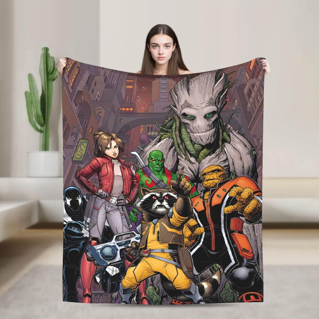 Strážci Galaxie Groot Flanelová Přehozová Deka Rocket Raccoon na Postel Pletená Deka Venkovní Tenká Přenosná Prošívaná Deka