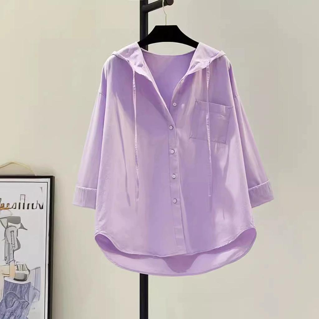 Women Oversized Tops Long Sleeve Fashion Korean White Blouse Women Shirt Hooded Casual Cotton Blouses