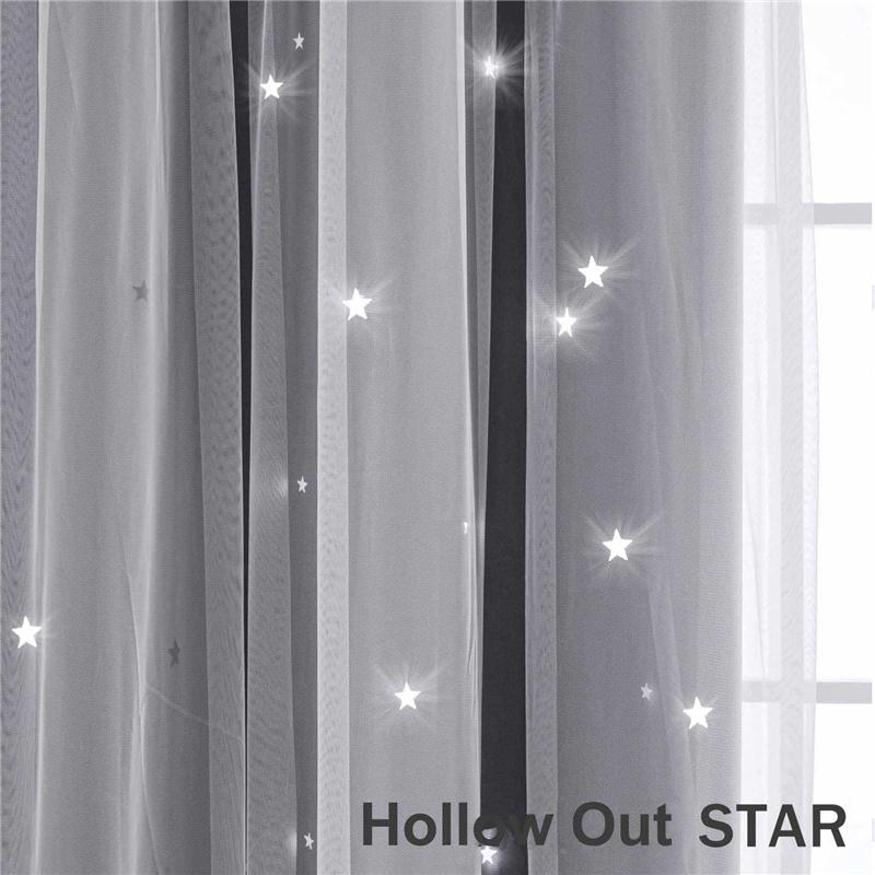 Double Layer Curtains with Star Cut-Outs Blackout Rod Pocket Drapes Projects Beautiful Starry Patterns Home Window Decor