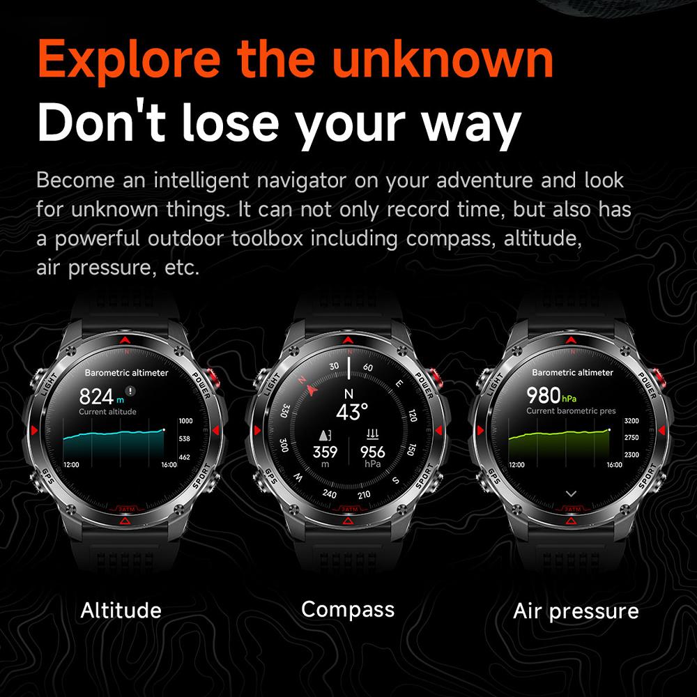 New Military Bluetooth Talk Smartwatch Men 2.01"  Screen 5ATM Waterproof Dual Frequency GPS Outdoor Sports Smartwatch