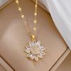 Sunflower Shape CZ Pendant Necklace For Women Gold Color Korean Clavicle Chain Full Zirconia Luxury Necklace Wedding Jewelry