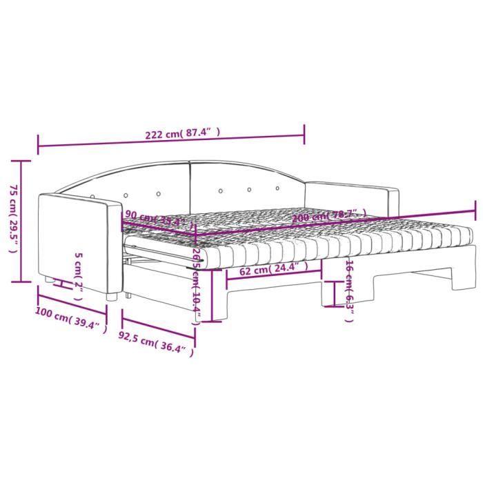 VidaXL Lit de jour avec gigogne et matelas rose 90x200 cm velours 3197328