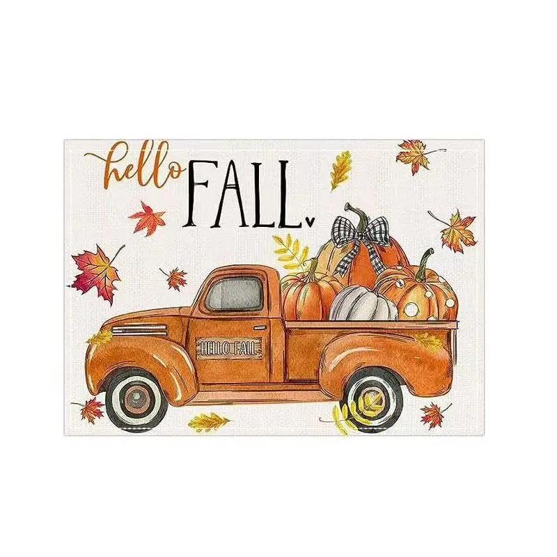 1PC Fall Pumpkin Placemats for Dining Table Autumn Thanksgiving Seasonal Holiday Decoration Rustic Washable Table Mats