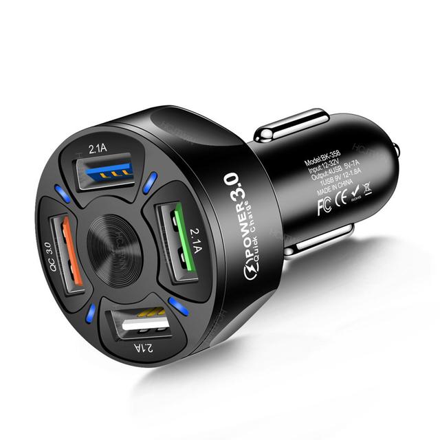 66W 4 Ports USB PD Quick Car Charger QC3.0 Type C Fast Charging Car Adapter Cigarette Lighter Socket Splitter For iPhone Xiaomi