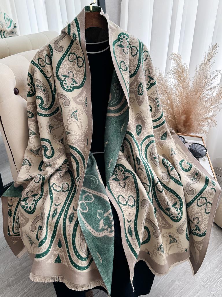 Elegant Ladies' Jacquard Pashmina Winter Thick Warmth Double Sided Tassel The Shawl Coldproof Windproof Blanket Scarf