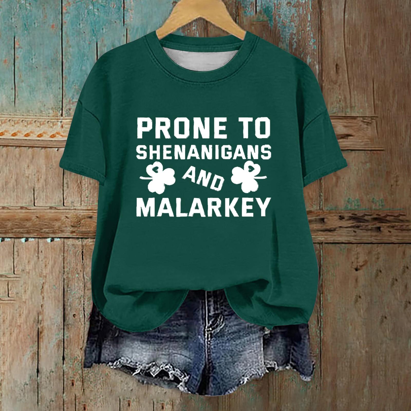 

Женская мода повседневная с заниженной линией плеча короткая St. Футболка с круглым вырезом и принтом ко Дню Святого Патрика S