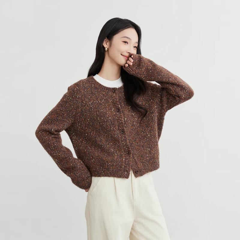 Elva' Island Women's Petite Dot Mesh Round Neck Cardigan