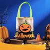 Halloween Trick Or Treat Jute Candy Bag, Reusable Kids Handheld Gift Tote Bag with Pumpkin Ghost Pattern for Halloween Party Decor
